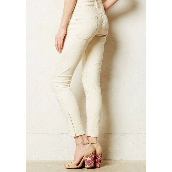 Pilcro Serif Skinny Ankle Zip Moto Jeans Pants  Ivory ANTHROPOLOGIE Size 29/8 - Picture 2 of 11